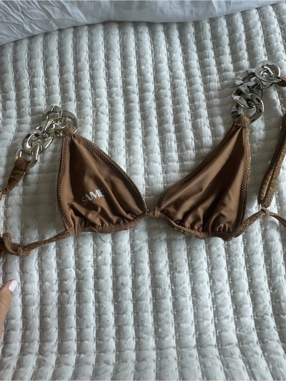 Gold Chain-Detail Triangle Bikini Top - Gold - Picture 2 of 5